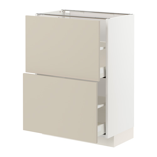 Mueble de cocina METOD con frentes beige, laterales blancos. Dos cajones grandes, diseño elegante.