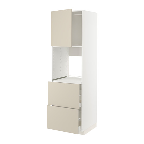 Mueble de cocina METOD: armario alto, blanco, beige, 3 cuerpos, 2 cajones, 1 estante.