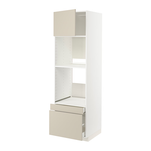 Mueble de cocina METOD, blanco y beige; Estantes altos, rectangulares, abiertos, estante ajustable, cajón extraíble, diseño limpio.