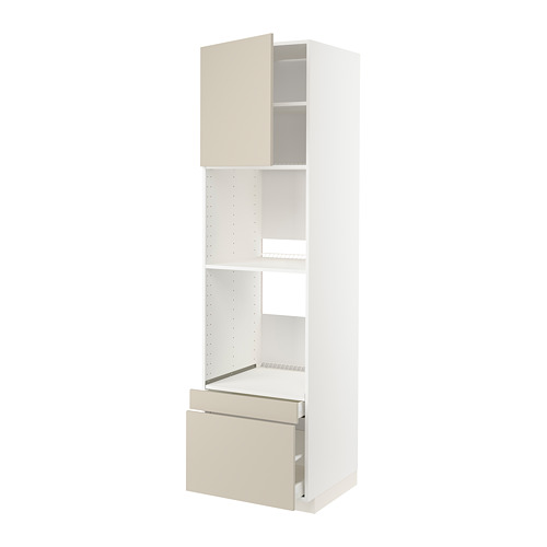 Mueble de cocina METOD blanco de ikea con cajones y estantes beige.