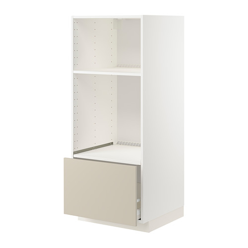 Mueble de cocina METOD blanco con cajón beige.