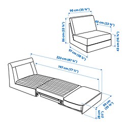 Ilustración de medidas - KIVIK sofá cama 1 plaza