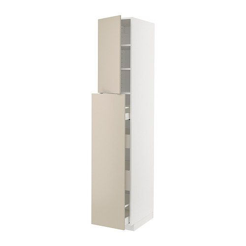 Mueble de cocina METOD beige, diseño liso, alto con estantes al descubierto, fabricado en tablero de partículas y tablero de fibra.