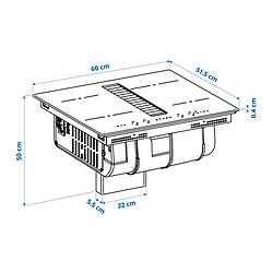Ilustración de medidas - TÄCKNAN Placa inducción con extractor integrado