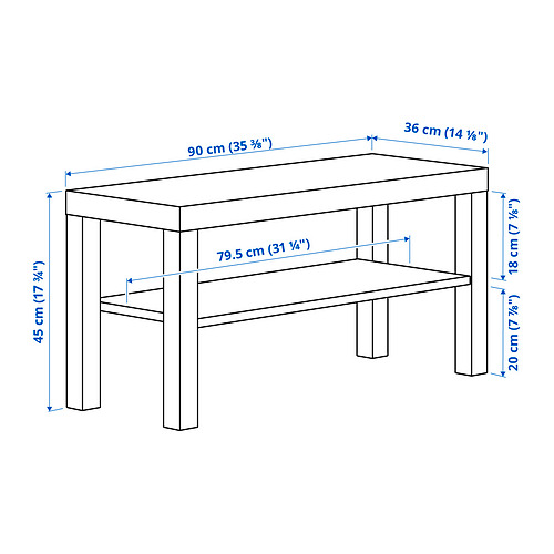 Ilustración con medidas del producto: LACK.