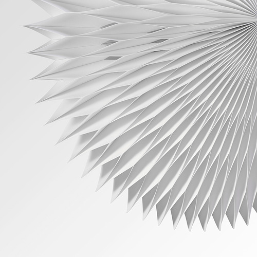 Elegante pantalla blanca con intrincados pliegues en 3D, emite una luz suave.