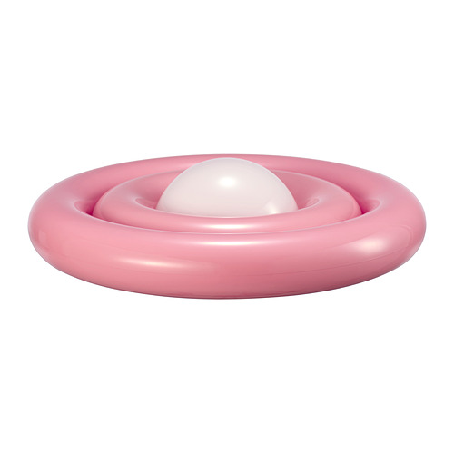 Lámpara STRÅLA, rosa, diseño redondo y plano, inflable con suave luz ambiental.
