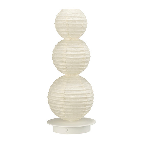 Lámpara STRÅLA, blanca, diseño de pila, formas de globo suaves, funciona con pilas, material de papel.