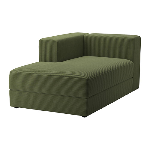 Sofá modular modular JÄTTEBO verde con textura acanalada y chaise longue.