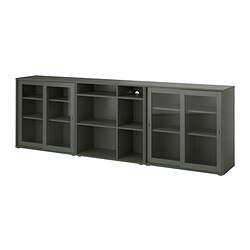 VIHALS, storage combination w/glass doors, Dark grey