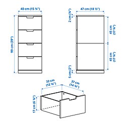 Ilustración de medidas - NORDLI Cómoda de 4 cajones
