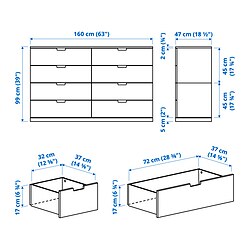 Ilustración de medidas - NORDLI Cómoda de 8 cajones