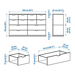 Ilustración de medidas - NORDLI Cómoda de 12 cajones