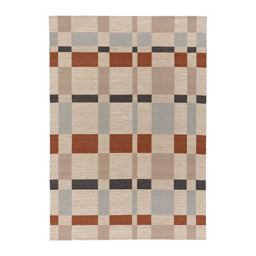 Alfombra BLÅLJUS tejida a mano, cuadros multicolor, rectangular, mezcla de lana y yute.