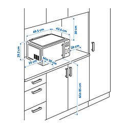 Ilustración de medidas - GÅTEBO horno microondas