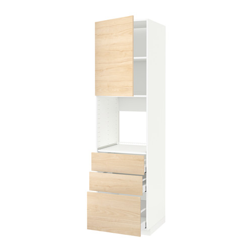 Mueble de cocina METOD blanco con cajones claros de fresno y una puerta, diseño abierto.