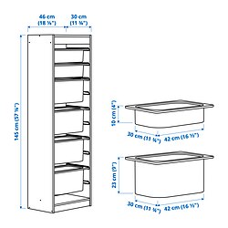 Ilustración de medidas - TROFAST combinación de almacenaje con cajas