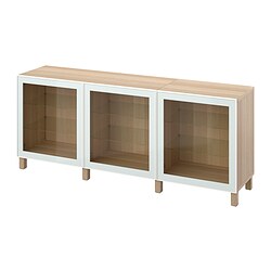 BESTÅ, storage combination with doors, Glassvik White / light green clear glass