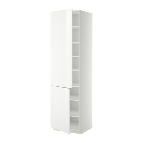 Mueble de cocina METOD blanco brillo. Alta, rectangular, con estante ajustable y puerta reversible.