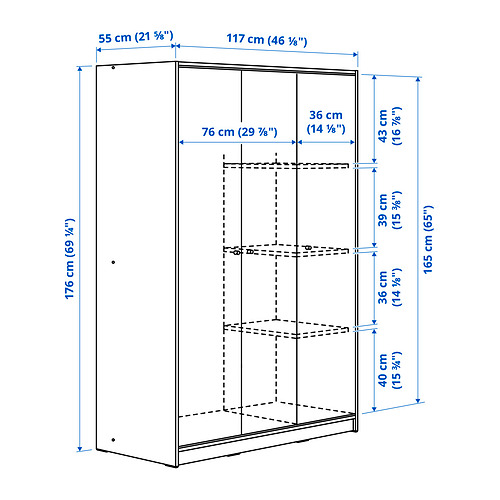 KLEPPSTAD, wardrobe with 3 doors 6 of 6 open dialog