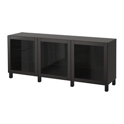 BESTÅ, storage combination with doors, Black-brown / Sindvik black-brown clear glass
