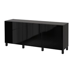 BESTÅ, storage combination with doors, Black-brown / Glassvik smoked glass