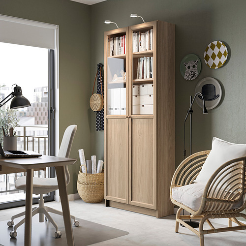 BILLY / OXBERG, bookcase with panel/glass doors 3 of 9 open dialog
