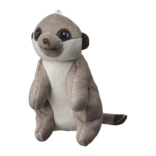 Un peluche de SANDLÖPARE gris y blanco. Es suave y está fabricado con materiales reciclados.