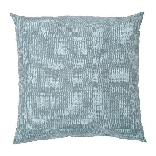 Cojín cuadrado PROFETBLOMMA con estampado gris-azul y diseño en zigzag, fabricado en poliéster reciclado.
