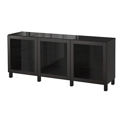 BESTÅ, storage combination with doors, Black-brown / Sindvik black-brown clear glass