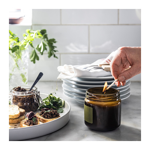 PRAKTRÖNN vela perfumada en vaso tapa