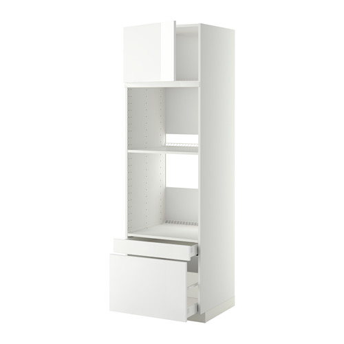 Mueble de cocina METOD blanco de alto brillo con cajón y estante.