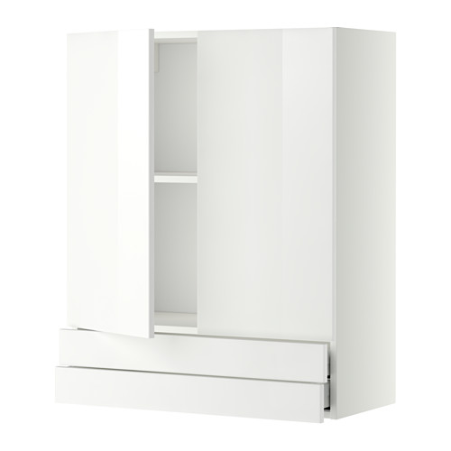 Representa un mueble de cocina METOD blanco con acabado de alto brillo. Es un cajón liso y un estante ajustable.