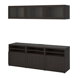 BESTÅ, TV storage combination/glass doors, Black-brown / Hanviken-Sindvik black-brown clear glass