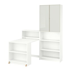 BILLY/OXBERG, bookcase with foldable table, White / glass