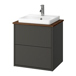HAVBÄCK/ORRSJÖN, Bathroom vanity with sink & faucet, Dark grey / brown walnut effect