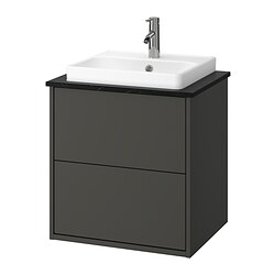 HAVBÄCK/ORRSJÖN, Bathroom vanity with sink & faucet, Dark grey / black marble effect