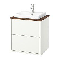 HAVBÄCK/ORRSJÖN, Bathroom vanity with sink & faucet, White / brown walnut effect
