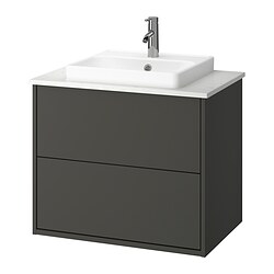 HAVBÄCK/ORRSJÖN, Bathroom vanity with sink & faucet, Dark grey / white marble effect