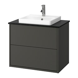 HAVBÄCK/ORRSJÖN, Bathroom vanity with sink & faucet, Dark grey / black marble effect