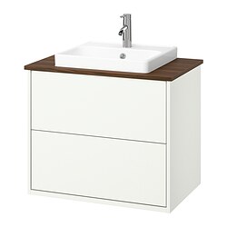 HAVBÄCK/ORRSJÖN, Bathroom vanity with sink & faucet, White / brown walnut effect