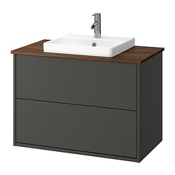 HAVBÄCK/ORRSJÖN, Bathroom vanity with sink & faucet, Dark grey / brown walnut effect
