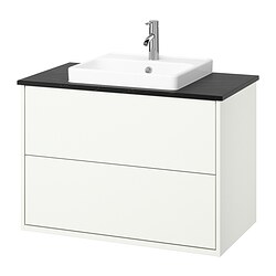 HAVBÄCK/ORRSJÖN, Bathroom vanity with sink & faucet, White / black marble effect