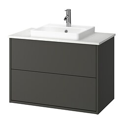 HAVBÄCK/ORRSJÖN, Bathroom vanity with sink & faucet, Dark grey / white marble effect