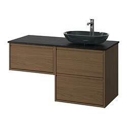 ÄNGSJÖN/OXMYREN, Bathroom vanity with sink & faucet, Brown oak effect / black marble effect
