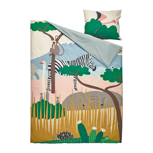 Ropa de cama de safari para niños: cebras, monos - mezcla de algodón, lavable a máquina