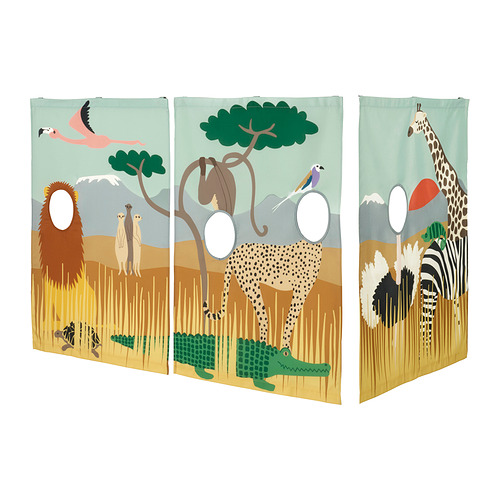 Cortinas de cama KURA con temática safari: poliéster, beige, turquesa, 3 paneles.