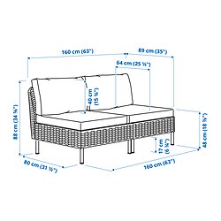 Ilustración de medidas - VITTSKÄR sofá modular exterior 2 plazas