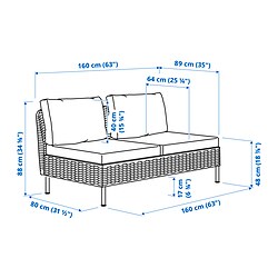 Ilustración de medidas - VITTSKÄR sofá de 2 plazas
