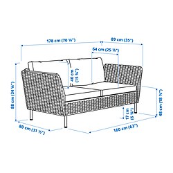 Ilustración de medidas - VITTSKÄR sofá de exterior modular 2 plazas con reposabrazos